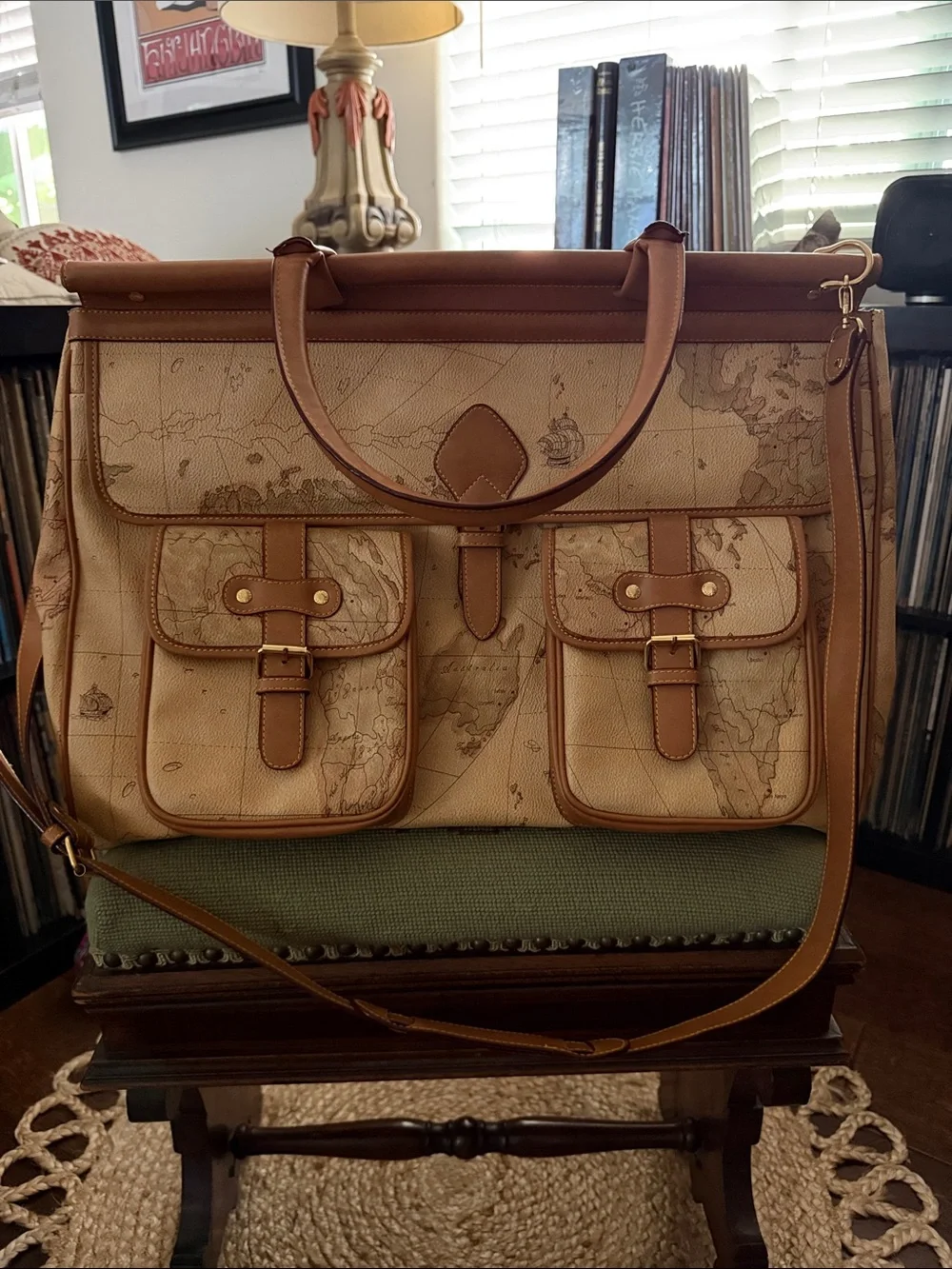 Vintage 90s World Map Weekender Travel Bag Safari Explorer Atlas Carryall